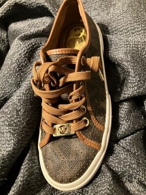Michael Kors Brown and Tan Logo Canvas Lace-Up Sneaker